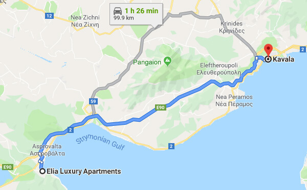 Directions on how to go from Elia Luxury Apartments to Kavala