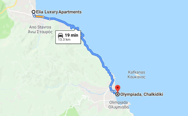 Directions on how to go from Elia Luxury Apartments to Olympiada