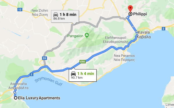 Directions on how to go from Elia Luxury Apartments to Philippi