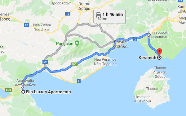 Directions on how to go from Elia Luxury Apartments to Thasos Island