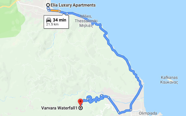 Directions on how to go from Elia Luxury Apartments to Varvara Waterfalls